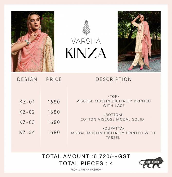 Kinza By Varsha KZ-01 To KZ-04 Designer Salwar Suits Catalog
